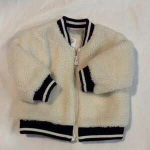 Baby Gap Cream Sherpa Bomber Jacket with Navy Trim for Winter and Fall